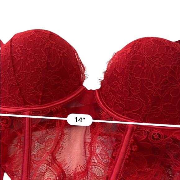 VICTORIA’S SECRET Red Lace Corset Negligée intimate Bodysuit Sexy Size MEDIUM - Picture 5 of 8